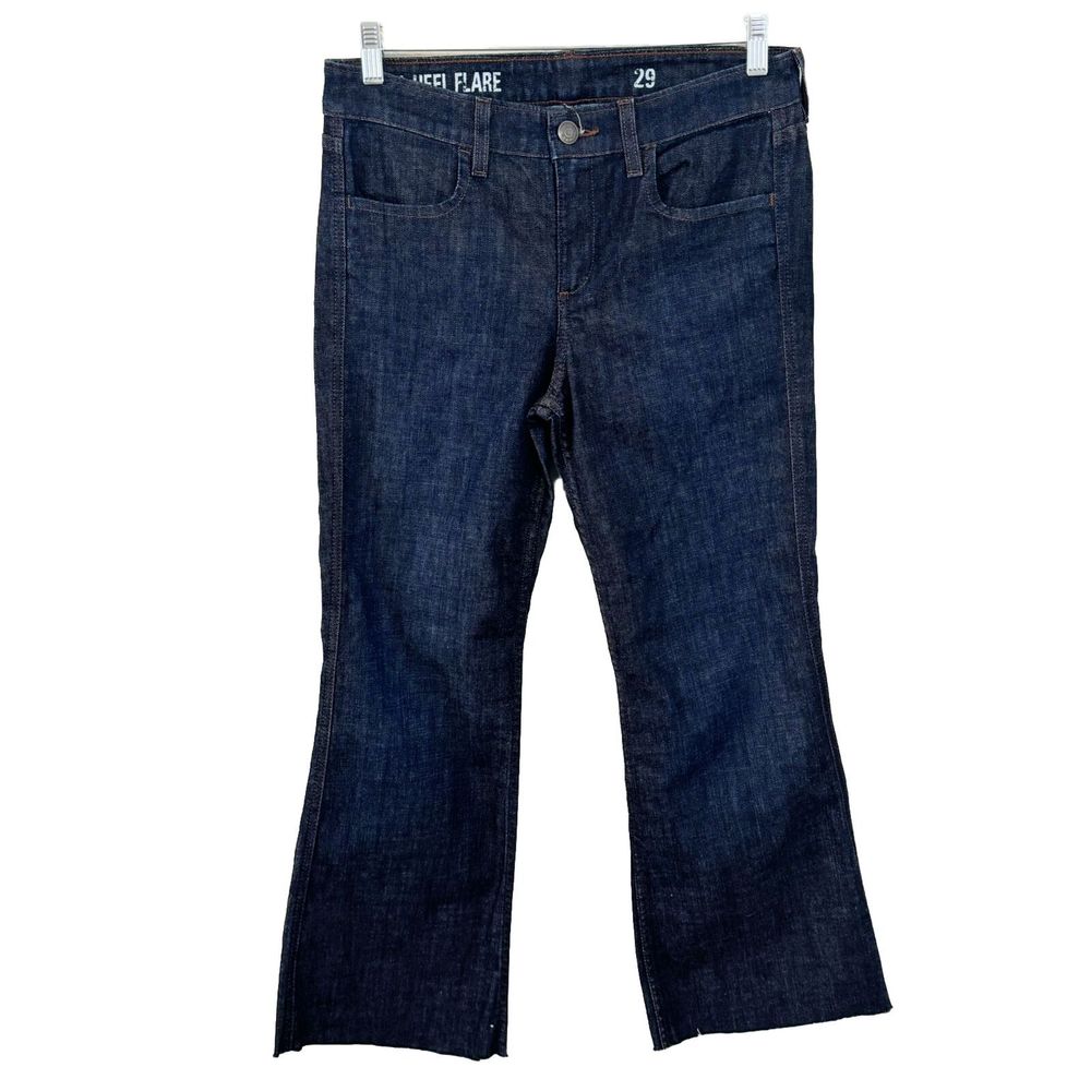 J. Crew Womens High Heel Flare Jeans Size 29 Inseam 27" USA Made Dark Wash Raw